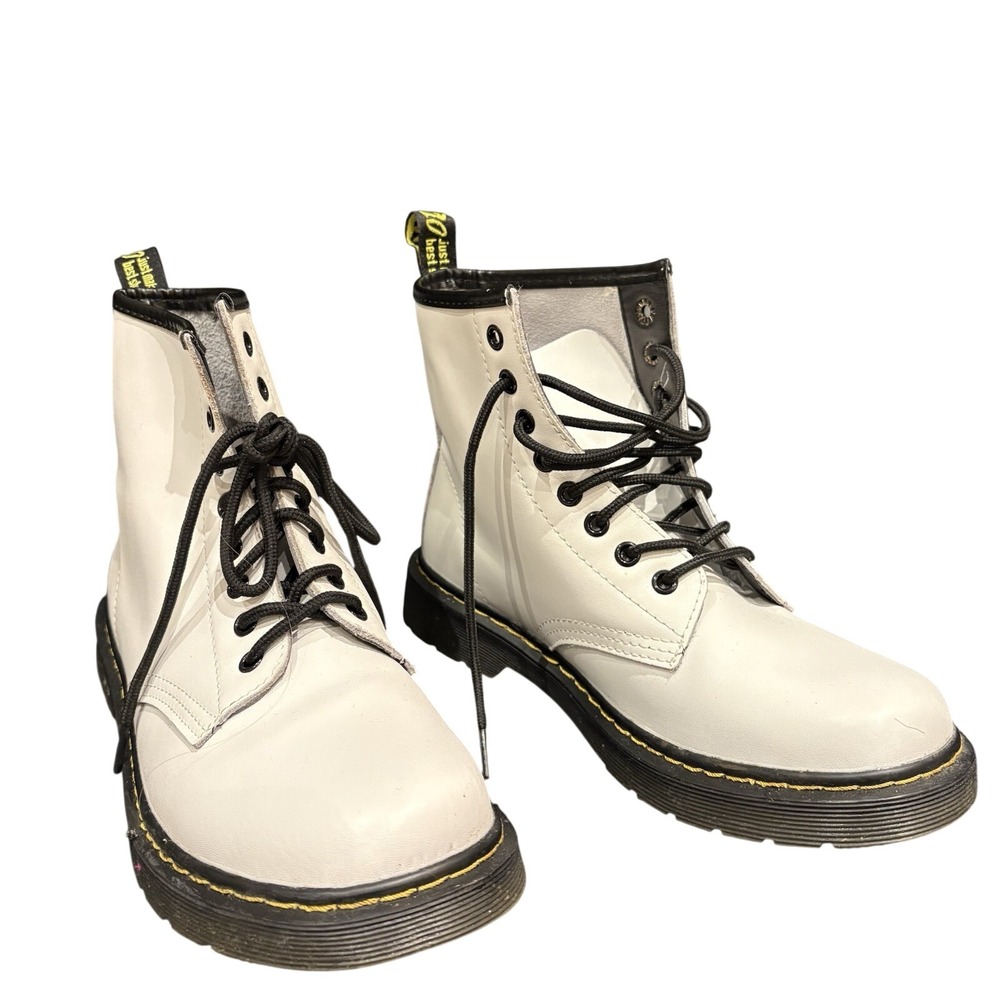 Kaya Combat Boots Women's 9.5 White Lace Up Lug Sole Ankle Booties Grunge